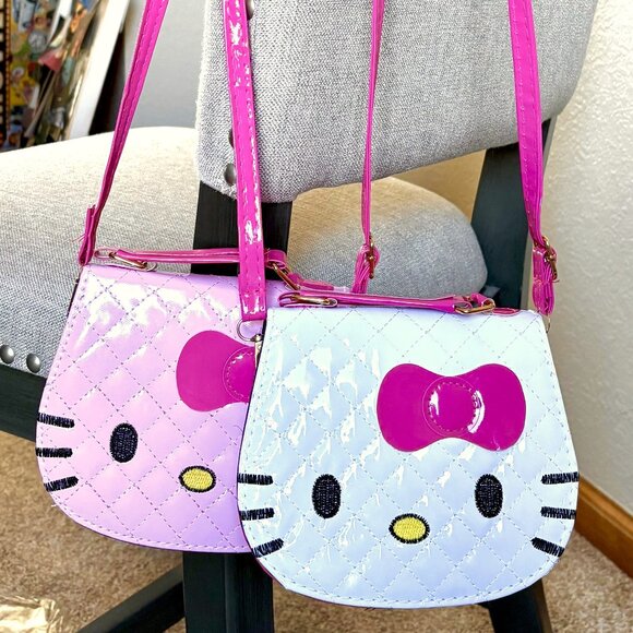 Glam White Pink Embroidered Vinyl Hello Kitty Sanrio Crossbody Bag Purse Handbag - Picture 4 of 5